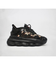 Кроссовки Versace Chain Reaction черные с желтым принтом