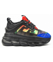 Кроссовки Versace Chain Reaction черные с принтом